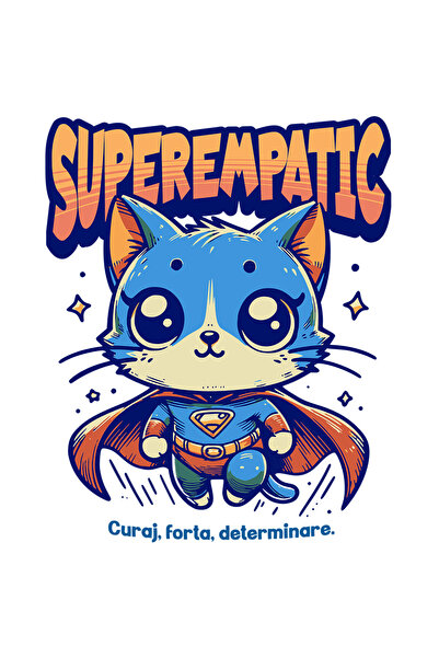 StoryGift Romania Sticker Autocolant 70CM Super Empatic, SuperErou, Pisica Zburand cu Margini Albe, PVC Vinyl 70 cm