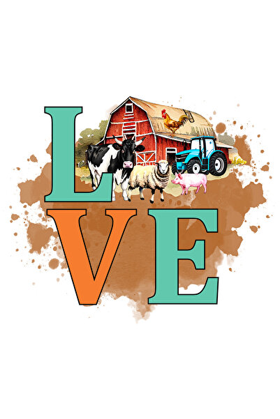 StoryGift Romania Sticker Adeziv 90CM cu ferma cu mesajul "Love", animale, tr...