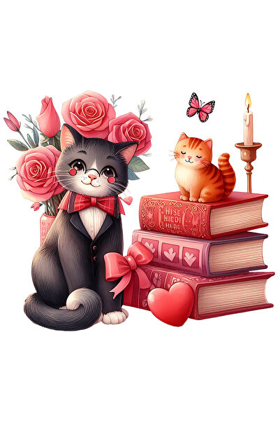 StoryGift Romania Sticker Autocolant 70CM cu 2 pisici, ilustratie, una sta pe...