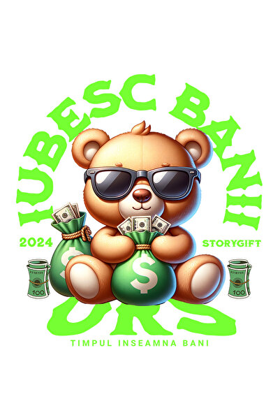 StoryGift Romania Sticker Autocolant 70CM URS - Iubesc Banii, Timpul Inseamna...