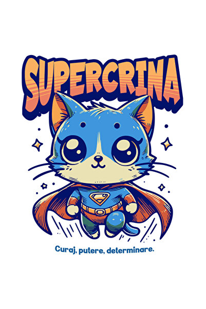 StoryGift Romania Sticker Adeziv 90CM Super Crina, SuperErou, Pisica Zburand cu Margini Albe, PVC Vinyl 90 cm