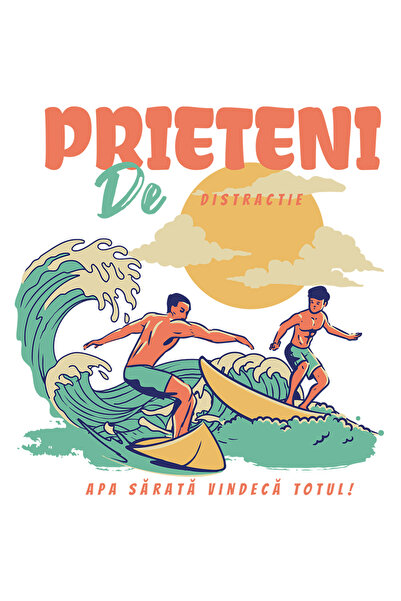 StoryGift Romania Sticker Adeziv 90CM Adeziv PRIETENI DE DISTRCTIE SURF, VALURI MARE cu Margini Albe, PVC Vinyl 90 cm