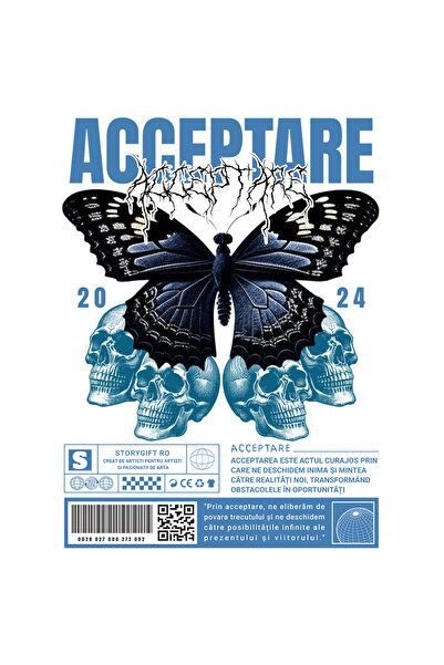 StoryGift Romania Sticker Adeziv 90CM Acceptare - Fluture si Cranii cu Margini Albe, PVC Vinyl 90 cm