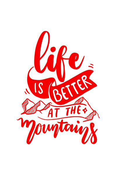 StoryGift Romania Sticker Exterior cu textul "Viata este mai buna in munti" , Vinyl Rosu, 50 cm