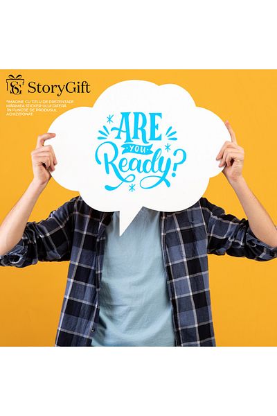 StoryGift Romania Exterior Sticker with the message in English "Are you ready?" - are you ready for what's next, White Vinyl