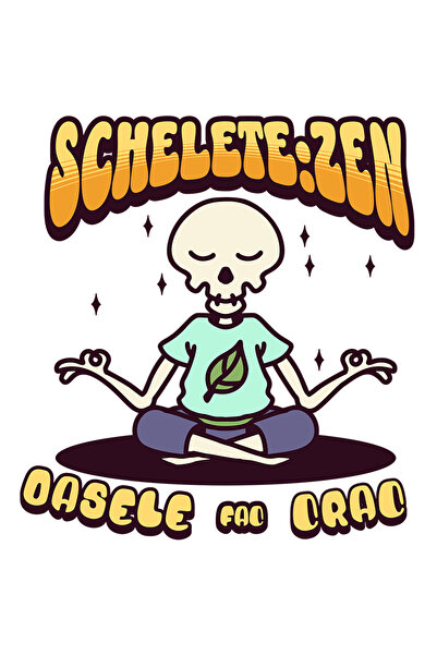 StoryGift Romania Sticker Adeziv Schelete Zen Oase Se Rup, Yoga, Relaxare Cu Margini Albe, Pvc Vinyl 40 Cm