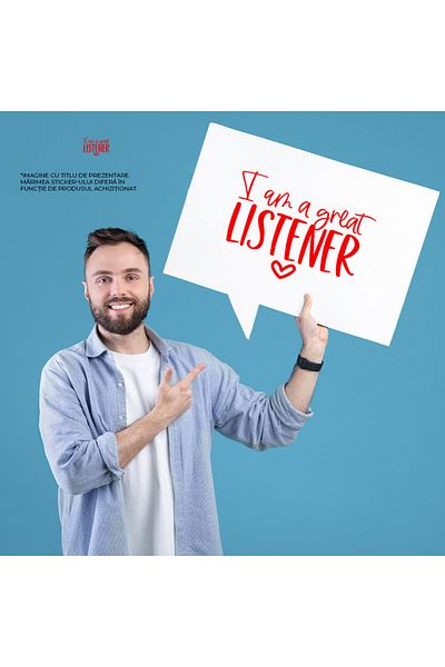 StoryGift Romania Exterior Sticker with a heart and the text "I am a great listener" - I am a great listener, Vin
