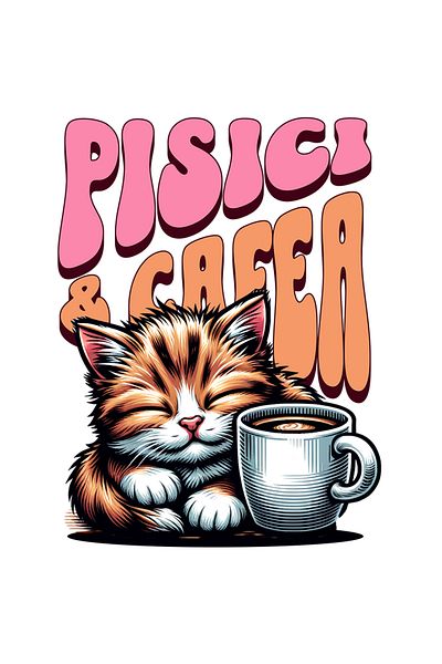StoryGift Romania Sticker Adeziv 90CM Adeziv Pisici & Cafea motan dormind ceasca de cafea cu Margini Albe, PVC V