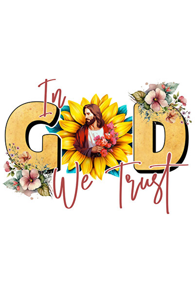 StoryGift Romania Sticker Autocolant 70CM cu Domnul Iisus Hristos cu mesajul "In God we trust", religie, ilustra