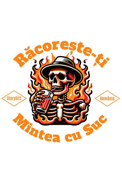 StoryGift Romania Sticker Autocolant 70CM Adeziv Racoreste-ti mintea cu suc schelete in flacari cu Margini Albe,