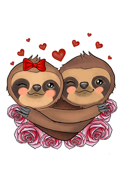 StoryGift Romania Sticker Adeziv 90CM cu 2 sloths/lenesi imbratisandu-se, tra...