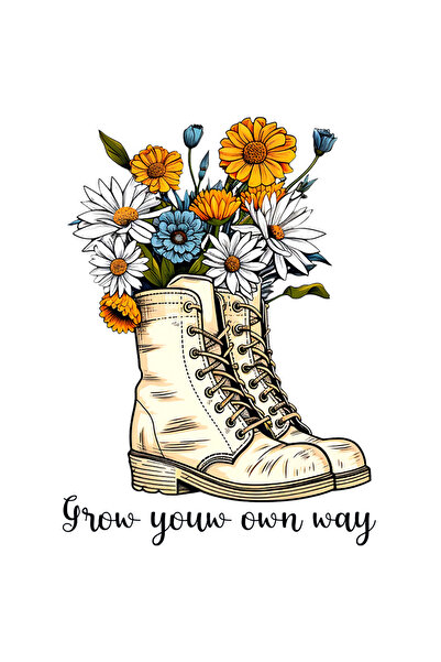 StoryGift Romania Sticker Cu Flori In Cizme Cu Mesajul "grow Your Own Way", I...