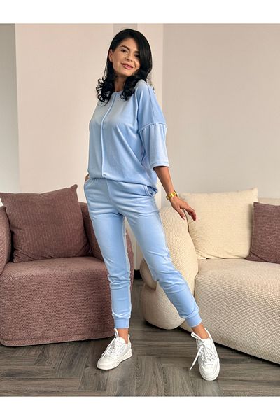 RAMONA BADESCU EXCLUSIVE Trening Damă Catifea Blue – Bluza Mâneca 3/4 și Pantalon Conic – XS-XL