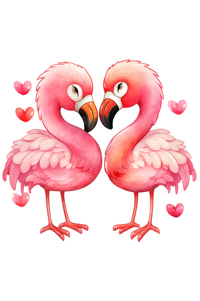 StoryGift Romania Adhesive Sticker 90CM with 2 Flamingo birds forming a heart with their necks, hearts, pink