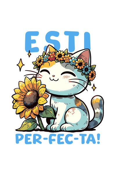 StoryGift Romania Sticker Adeziv 90CM Pisica cu Floricele - Esti Per-fec-ta c...