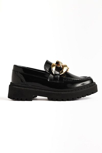 Limoya Janine Black Patent Leather Buckle Detailed Children's Moccasin