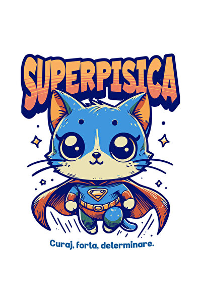 StoryGift Romania Sticker Eticheta 40CM Super Pisica, SuperErou, Pisica Zbura...