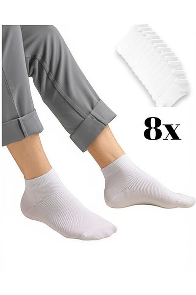 GLANZEND Unisex White 8 Pairs Cotton Basic Sports Socks