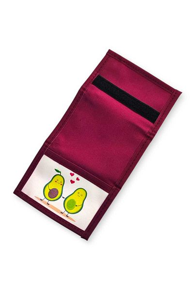Bebek Özel Velcro Girls Wallet Zipper Wallet Cute Avocados Burgundy Printed Wallet