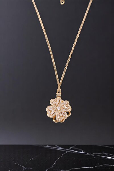 Kai Baby Dönen Yonca Paslanmaz Çelik Altın Kaplama Taşlı Çiçek Kolye - Zarif ...