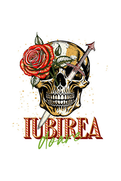 StoryGift Romania Sticker Autocolant 70CM Adeziv Craniu si trandafir iubirea ...