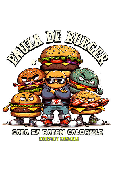StoryGift Romania Sticker Autocolant 70CM Adeziv Pauza de burger, lupta cu caloriile cu Margini Albe, PVC Vinyl 70 cm