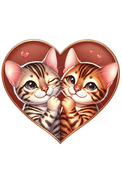 StoryGift Romania Sticker Eticheta 40CM cu 2 pisicute care stau intr-o inima,...