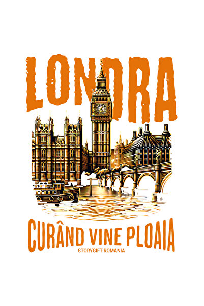 StoryGift Romania Sticker Eticheta 40CM Adeziv Oras Londra Turn Cu cEas Big Ben Text Haios Curand Vine Ploaia cu