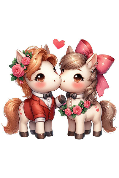 StoryGift Romania Sticker Adeziv 90CM cu 2 unicorni, ilustratie, apropiati, inimioara, flori, funda cu Margini