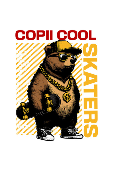 StoryGift Romania Sticker 10 Cm Copii Cool - Ursul Skateboarder Cu Lant Si Sa...