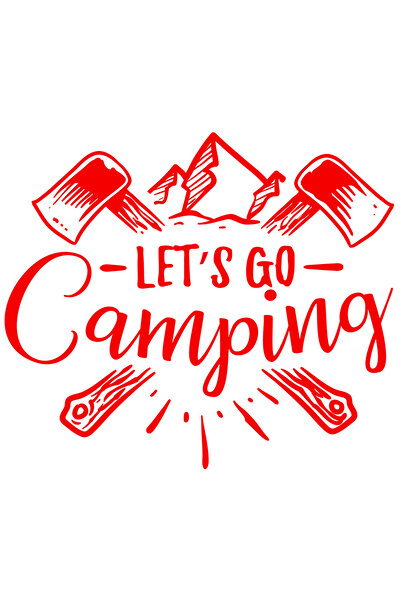 StoryGift Romania Sticker Autocolant 70CM Exterior cu munti si topoare cu mesajul "Let's go camping" - hai la ca