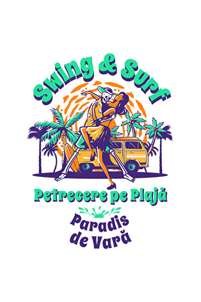 StoryGift Romania Sticker Autocolant 70CM Adeziv Swing si Surf, Petrecere pe Plaja cuplu cu Margini Albe, PVC V