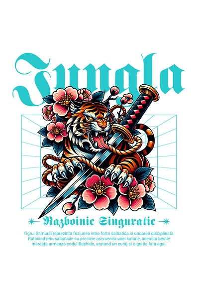 StoryGift Romania Sticker Samurai Tiger - Lone Warrior With White Borders, Pvc Vinyl 70 Cm