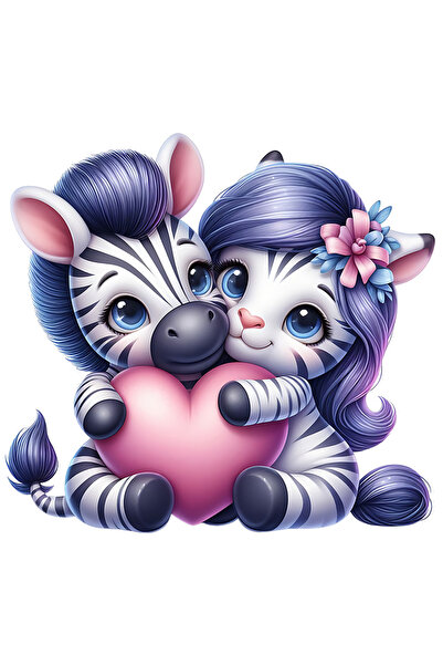 StoryGift Romania Sticker Eticheta 50CM cu 2 zebre care se imbratiseaza, ilustratie, tin o inima, relatie, iubir