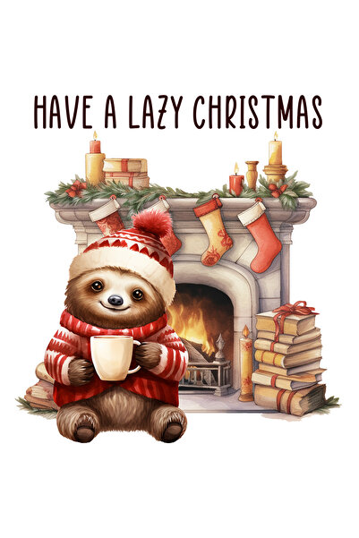 StoryGift Romania Sticker Eticheta 40CM cu animalul sloth/lenes cu mesajul "Have a lazy Christmas", Craciun feri