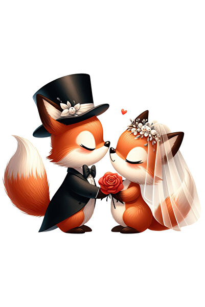 StoryGift Romania Sticker Autocolant 70CM cu 2 veverite la nunta, ilustratie, casatorie, costum, mireasa, ginere