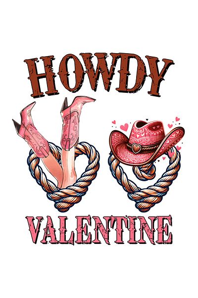 StoryGift Romania Sticker Eticheta 50CM cu 2 inimi cu mesajul "Howdy Valentine", ilustratie, Valentine's Day, pi