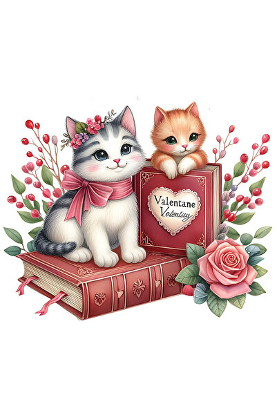 StoryGift Romania Sticker Eticheta 40CM cu 2 pisici care au carti, ilustratie...