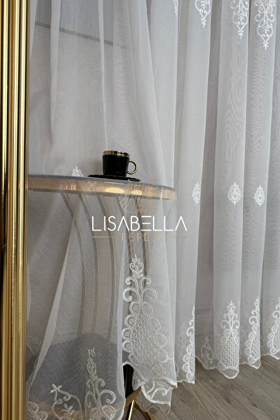 LisabellaHome Шехзаде ttm Важкий вишитий кордом м'який тюлевий штор не потребує прасування (1x2 з подвійним швом)