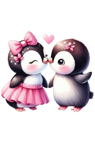 StoryGift Romania Sticker Eticheta 50CM cu 2 pinguini apropiati, ilustratie, se saruta, funda, fusta, Valentine'