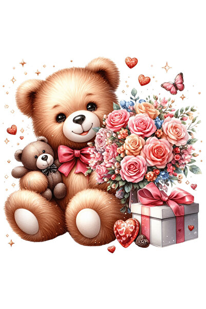 StoryGift Romania Sticker Cu 2 Ursuleti De Plus, Ilustratie, Buchet Cu Tranda...