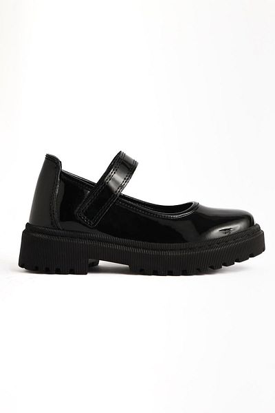 Limoya Janina Black Patent Leather Velcro Detailed Daily Children's Shoes