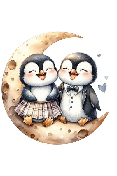 StoryGift Romania Sticker Autocolant 70CM cu 2 pinguini, ilustratie, inimioar...