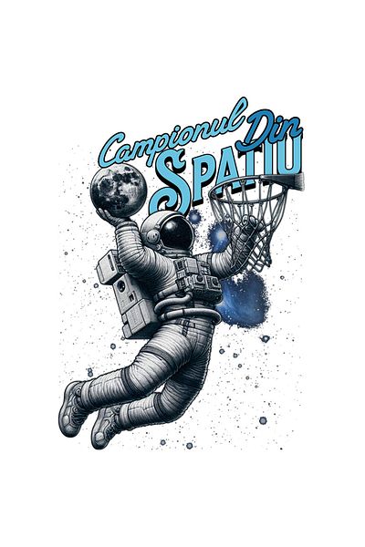 StoryGift Romania Sticker Autocolant 70CM Basketball Astronaut - Campionul din Spatiu cu Margini Albe, PVC Vinyl