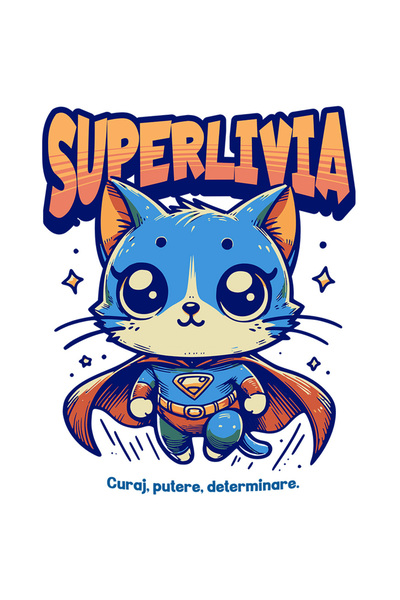 StoryGift Romania Sticker Super Livia, Supererou, Pisica Zburand Cu Margini A...