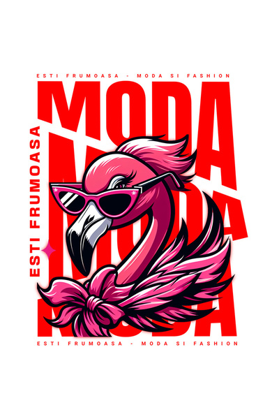 StoryGift Romania Sticker Eticheta 40CM Flamingo Roz cu Ochelari - Moda, Esti frumoasa cu Margini Albe, PVC Viny