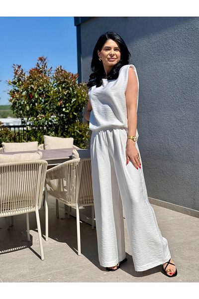 RAMONA BADESCU EXCLUSIVE Women's suit with a relaxed cut, white color, viscose suit, summer suit.