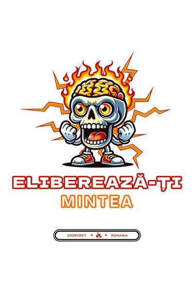 StoryGift Romania Sticker Adeziv 90CM Adeziv Craniu cu creier in flacari text...