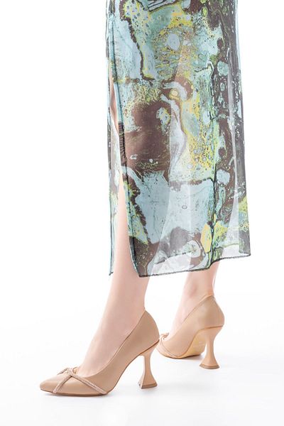 lavish Gold K-10 Nut Daily Spiral Stone Heeled Women's Shoes