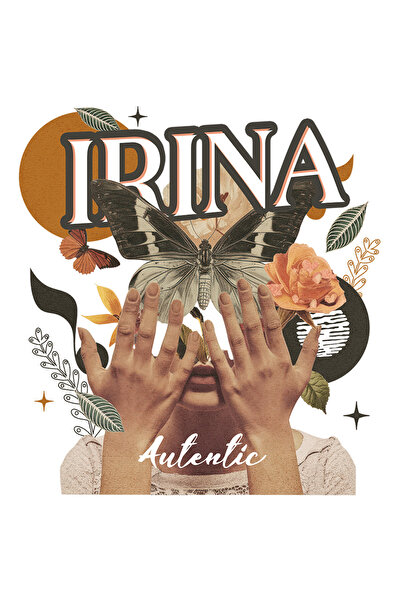 StoryGift Romania Sticker Autocolant 70CM Cu Numele Irina, Colaj Fata, Fluture, Flori, Cerc cu Margini Albe, PVC